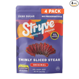 Stryve Protein Snacks - Better Than Jerky Steak Snacks. Protein Rich, Beef Biltong | 32g Protein, Sugar Free, Carbs Free, Gluten Free, Dairy Free, Keto & Paleo Friendly | Original, Pack Of 4