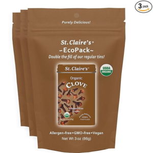 St. Claire’s Organic Clove Pastilles – 3-Pack EcoPack, 3 oz Each | Certified Organic, Vegan, Gluten-Free, Allergen-Free, Non-GMO, Low Calorie, Plant-Based | Made in USA