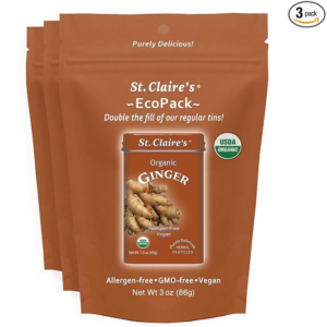 St. Claire’s Organic Ginger Pastilles – 3-Pack EcoPack, 3 oz Each | Certified Organic, Vegan, Gluten-Free, Allergen-Free, Non-GMO, Low Calorie, Plant-Based | Made in USA