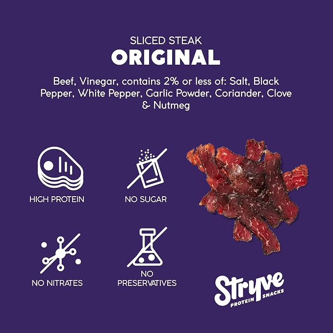 Stryve Protein Snacks - Better Than Jerky Steak Snacks. Protein Rich, Beef Biltong | 32g Protein, Sugar Free, Carbs Free, Gluten Free, Dairy Free, Keto & Paleo Friendly | Original, Pack Of 4 - Image 3