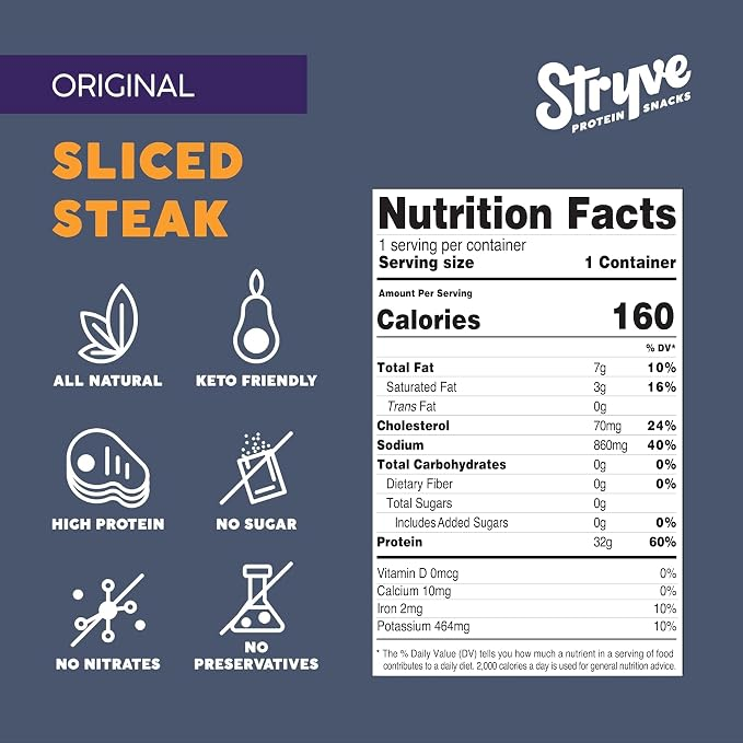 Stryve Protein Snacks - Better Than Jerky Steak Snacks. Protein Rich, Beef Biltong | 32g Protein, Sugar Free, Carbs Free, Gluten Free, Dairy Free, Keto & Paleo Friendly | Original, Pack Of 4 - Image 2